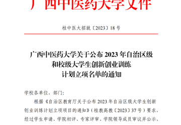 bat365在线官网平台关于公布2023年自治区级和校级大学生创新创业训练计划立项名单